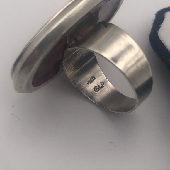 huge Sterling Silver & Abalone w Pink Resin (?) Overlay Sz 7 - Picture 11 of 11